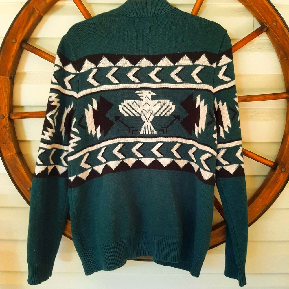 Ariat Teal Green Cowichan Cardigan Thunderbird Western Cowboy Cowgirl Medium